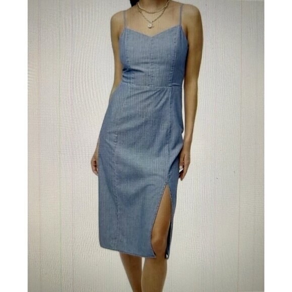 J. Crew Women's Chambray Slip Midi Dress Vista Blue Wash Size 6P - Picture 1 of 14